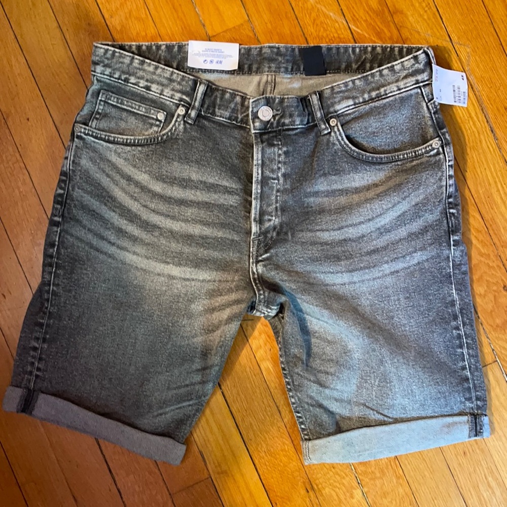 Charcoal denim cuffed shorts
